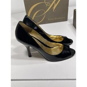 Enzo Angiolini Pump Heel Alda Patent Leather Black Peep Toe Shoes Sz 7 M W/ Box